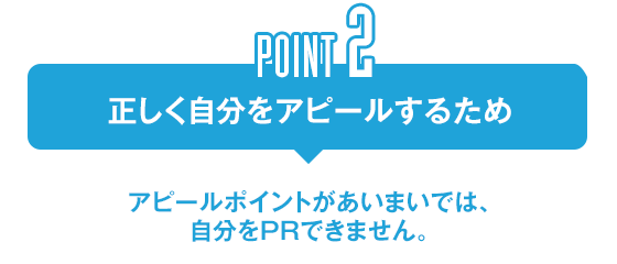 POINT2 正しく自分をアピールするため　アピールポイントがあいまいでは、自分をPRできません。